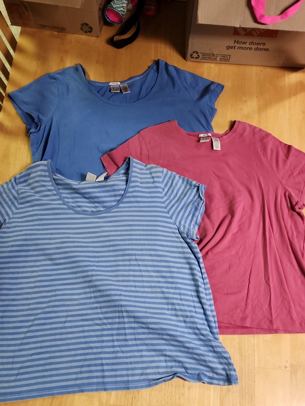 Duo Maternity 3pc Bundle Lot Blue Striped Solid Blue and Pink Basic Tops 2XL XXL